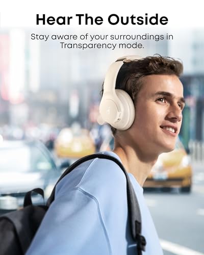 Soundcore by Anker Q20i Hybrid Active Noise Cancelling Headphones, Renewed | Over-Ear, Bluetooth, 40H ANC Playtime, Hi-Res, Big Bass, Transparency Mode, Customize via App, Travel, Home, Office - color: White