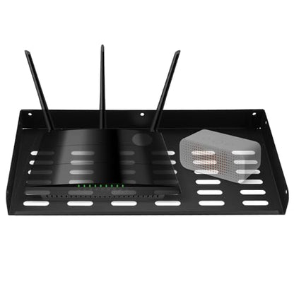 Metal Floating Shelf 16.8" x 8" Modern Wall Mounted Shelf for TV Components Router Game Console DVD Player - color: Black(1 Pack), size: 16.8"x8"
