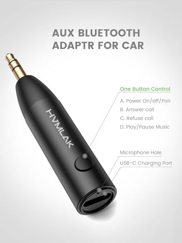 HVMLAK Link280 Car Bluetooth 5.4 Aux Adapter 3.5mm Jack Receiver, 1 Pack - color: Black