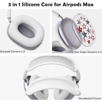 for AirPods Max 2/1 Headphones 4th of July Patriotic Ear Covers | America Stars Clear Ear Cups Cover | White Silicone Ear Pad Case Headband Cover for Apple AirPods Max 2/1 (2026/2024/2020) - color: America Stars A