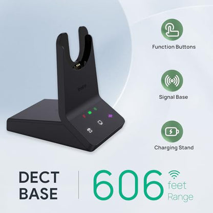 Yealink WH64 DECT & Bluetooth Mono UC Zoom Wireless Headset, 606 ft Range Single Ear with 3X Noise Cancelling Mic for Desk Phone, PC, Cellphone (Renewed) (Renewed)