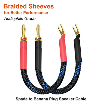 UCINNOVATE 4 x HiFi OFC Spade to Banana Plug Speaker Wire, 13AWG 21cm Speaker Jumper Cable for Amplifiers, Bi-Wire Jumper Bridge with Gold Plated Banana Plugs - size: Spade to Banana Jumper Cable