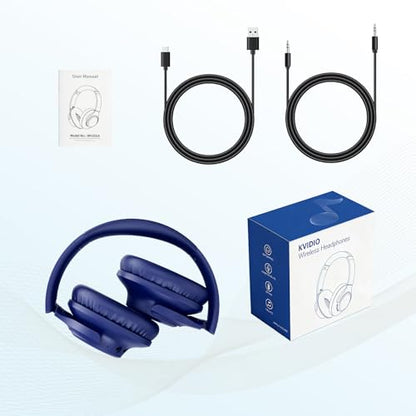 KVIDIO Bluetooth Headphones Over Ear, 65 Hours Playtime Wireless Headphones with Microphone, Foldable Lightweight Headset with Deep Bass, HiFi Stereo Sound Low Latency for Travel Work Cellphone - color: Blue