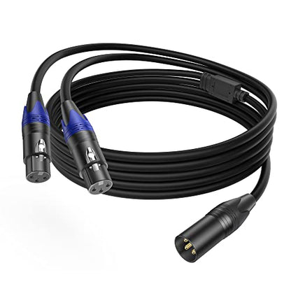 LanSenSu Male to Dual XLR Y-Splitter, 6.6ft 3pin to Dual XLR Male Balanced Mic Audio Cable (1Pack) - size: 6.6ft