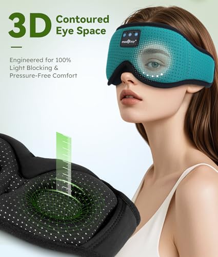 MUSICOZY 3D Sleep Headphones Bluetooth 5.4 Breathable Sleep Eye Mask | Cooling Fabric Lining with Blackout Design for Side Sleeper, HD Stereo Sound, 14 Hours Playtime for Sleep, Travel, Relaxation - color: Green