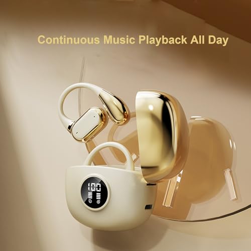Dpofirs Wireless Earhook Earbuds, Sports Bluetooth Headphones ENC Noise Cancellation, HiFi Sound Over Ear Earphones 60H Playtime for Cycling Running Workout (Gold) - color: Gold