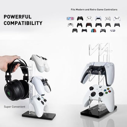 OAPRIRE Controller Stand Headset Stand, 3 Tier Acrylic Gaming Controller Holder Compatible with PS4, PS5, PC, Xbox, Universal Design (Black) - color: Black, size: 3 Tier-without lights