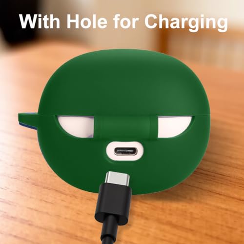 Silicone Protective Case for i121 Earbuds, Compatible with King Lucky Clip-On Open Ear Headphones, Full Cover Shockproof Anti-Scratch Case with Keychain Carabiner, Charging Port Access - color: Green