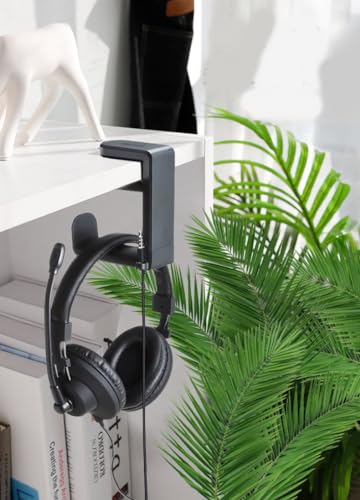 PC Gaming Headset Headphone Hook Holder Hanger Mount, Headphones Stand with Adjustable & Rotating Arm Clamp, Under Desk Design, Universal Fit, Built in Cable Clip Organizer