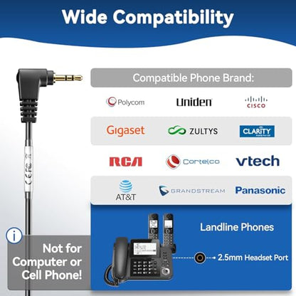 Wantek Phone Headset with Microphone Noise Cancelling, Telephone Headsets 2.5MM Jack Compatible with Panasonic AT&T RCA Vtech Uniden Dect Cisco SPA Polycom Cordless Phones for Call Center Office Work