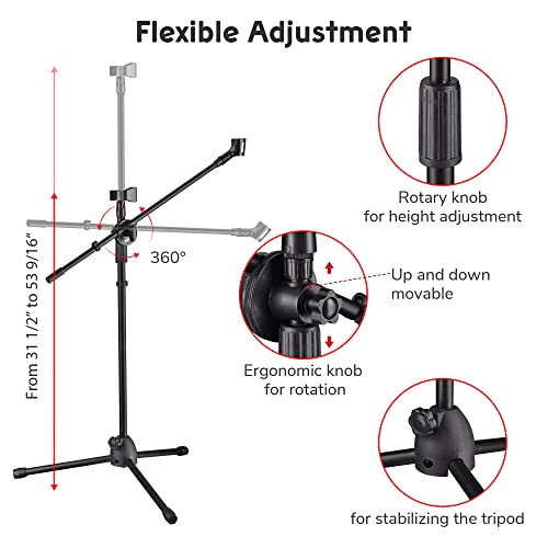 Yescom Microphone Stand Boom Arm Floor Tripod Dual Mic Clip 31"-53" - size: Basic-2 Mic Clips