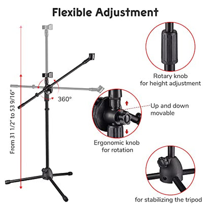 Yescom Microphone Stand Boom Arm Floor Tripod Dual Mic Clip 31"-53" - size: Basic-2 Mic Clips