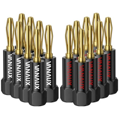 VANAUX Banana Plugs (Closed Dual Screw) - Gold Plated Speaker Plugs Connector for Speaker Wire, Amplifier, Receiver, Banana Wall Plate-Black (8 pairs/16 Pieces) - style: 8 pairs/16 pieces