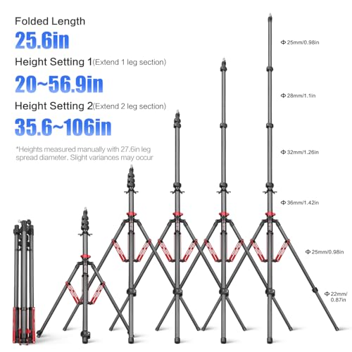 FreeSea MT-03C Carbon Fiber Tripod, Adjustable Heavy Duty Light Stand - color: Carbon Fiber