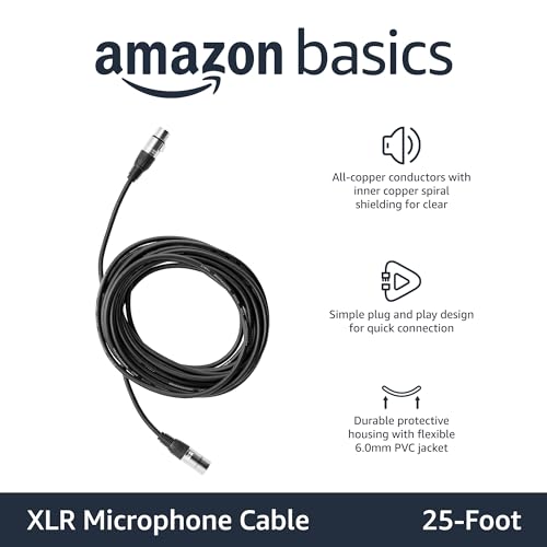 Amazon Basics 4-Pack XLR Male to Female Microphone Cable for Speaker or PA System, All Copper Conductors, 6MM PVC Jacket, 25 Foot, Black - size: 25 Feet (Pack of 2), style: 2-Pack