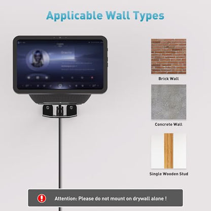 Wall Mount for Echo Show 11 & Show 8 2025, Swivel 360°, Black | Aluminum, Tilt 20~80°, Easy Install, Durable, Echo Show 11 Wall Mount for Kitchen, Adjustable Echo Show 11 Wall Mount - color: Black