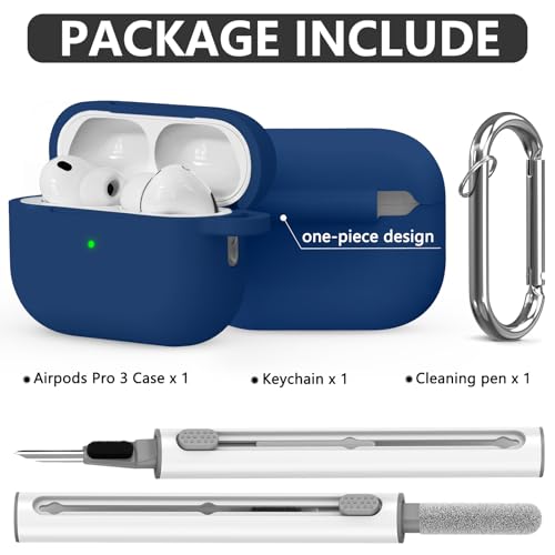 Ljusmicker for AirPods Pro 3 Case 2025 with Cleaner Kit,Midnight Blue | Soft Silicone Protective Cover for Apple AirPod Pro 3rd Generation Case with Keychain for Women Men,Shockproof - color: B-Midnight Blue
