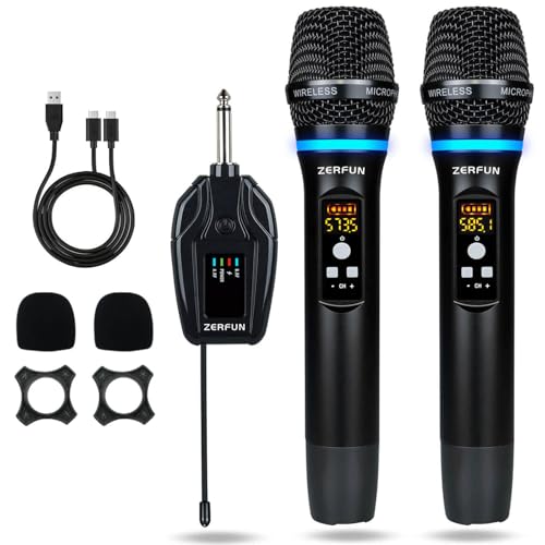 Dual Wireless Microphones Rechargeable, UHF Metal Wireless Mic System Cordless Microphone Professional with Channel Control for Karaoke Singing Church Events - style: WM-2 B
