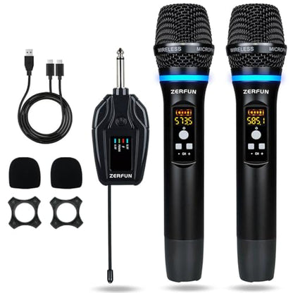 Dual Wireless Microphones Rechargeable, UHF Metal Wireless Mic System Cordless Microphone Professional with Channel Control for Karaoke Singing Church Events - style: WM-2 B