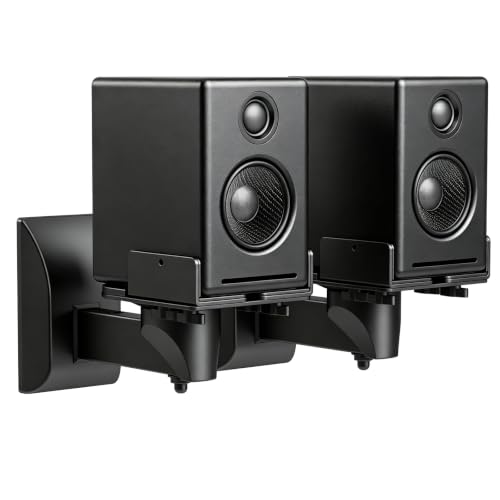 suptek Small Dual Side Clamping Bookshelf Speaker Wall Mounting Bracket for Small Surrounding Sound Speakers, Hold up to 55lbs Black SPM201SE - size: XS--black