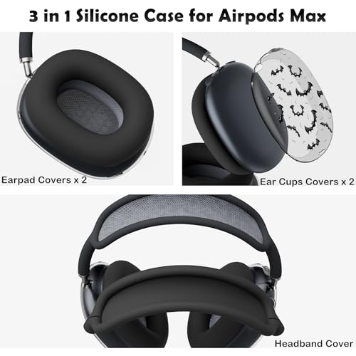 for AirPods Max Headphones Halloween Ear Covers for AirPods Max 2 | Cool Bat Clear Ear Cups Cover | Black Silicone Ear Pad Case Headband Cover for Apple AirPods Max 2/1 (2026/2024/2020) - color: Bat B/Black