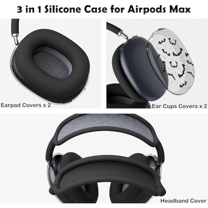 for AirPods Max Headphones Halloween Ear Covers for AirPods Max 2 | Cool Bat Clear Ear Cups Cover | Black Silicone Ear Pad Case Headband Cover for Apple AirPods Max 2/1 (2026/2024/2020) - color: Bat B/Black