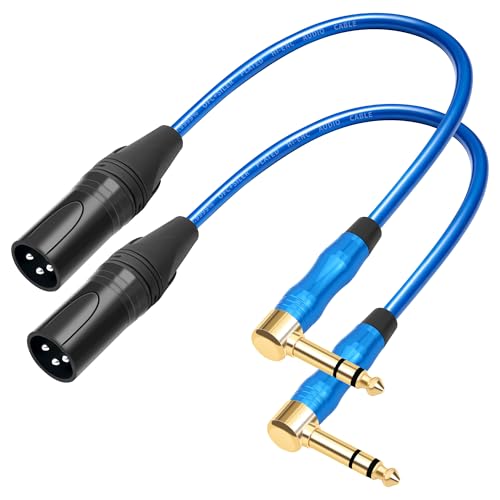 XLR to 1/4 Microphone Cable 90 Degrees 6.35MM Male TRS to XLR 3 Pin Male Audio Cable 1FT (30cm) for Electric Guitar Mixer 2PCS