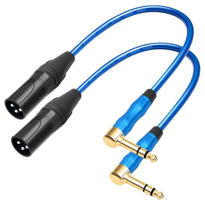 XLR to 1/4 Microphone Cable 90 Degrees 6.35MM Male TRS to XLR 3 Pin Male Audio Cable 1FT (30cm) for Electric Guitar Mixer 2PCS
