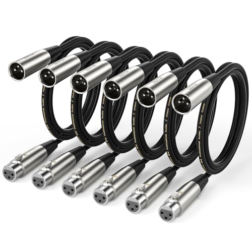 EBXYA 3ft 6 Pack 3Pin Balanced XLR Male to Female Microphone Cable | Multi-Shielded, Self-Locking, for Mixers, Audio Interfaces, Live Sound - size: 3 Feet, style: 6 Pack