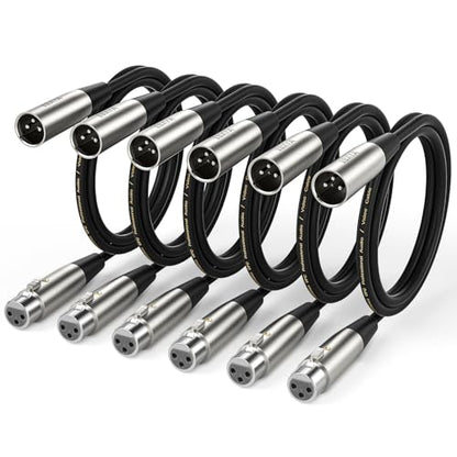 EBXYA 3ft 6 Pack 3Pin Balanced XLR Male to Female Microphone Cable | Multi-Shielded, Self-Locking, for Mixers, Audio Interfaces, Live Sound - size: 3 Feet, style: 6 Pack