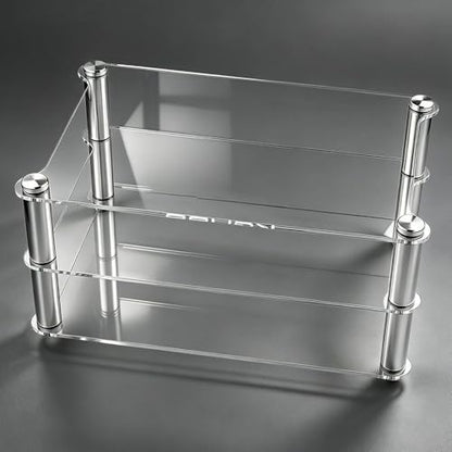 2 Layer HiFi Racks Desktop Audio Media Stand, Transparent Audio Video Tower, Acrylic Audio Component Rack Small Desk Shelf Organizer Stereo Tower(Black) - color: Black