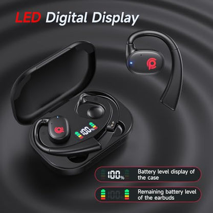 Open Ear Earbuds Bluetooth Headphone Stereo Sound Clear Call Air-Conduction | Wireless Charging Case LED Digital Display Over Ear Hook with Microphone Waterproof Earphones for Sports Running Workout Game