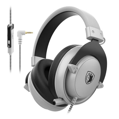 SADES MPOWER Stereo Gaming Headset for PS4, PC, Mobile, Noise Cancelling Over Ear Headphones with Retractable and Flexible Mic & Soft Memory Earmuffs for Laptop -Angel Edition (Grey) - color: Grey