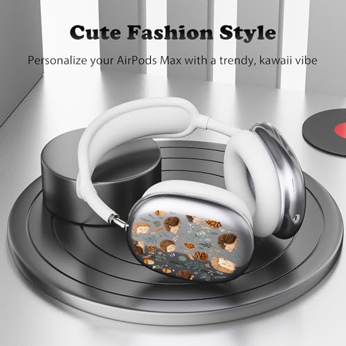 for AirPods Max Headphones Hedgehog Ear Covers for AirPods Max 2 | Cute Leaves Clear Ear Cups Cover | White Silicone Ear Pad Case Headband Cover for Apple AirPods Max 2/1 (2026/2024/2020) - color: Hedgehog/White