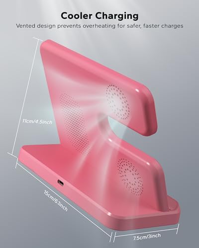 Wireless 3 in 1 Charging Station for Samsung, Phone and Watch Charger for Galaxy S25 Ultra/S24/S23/Z Fold, Wireless Charging Dock for Samsung Watch Galaxy 8/7/6/5, Galaxy Buds 3/2/Pro - color: Pink