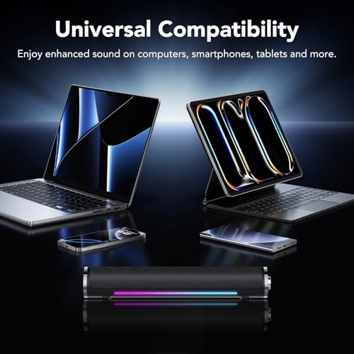 aowoka Computer Speakers, USB Powered PC Speakers, Hi-Fi Stereo Computer Sound Bar with Bluetooth & 3.5mm Aux, Computer Desktop Speaker with Multifunctional Knob，Gaming Speakers for pc, Laptop