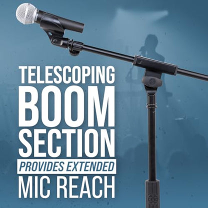 Shure by Gator Tripod Mic Stand with Telescoping Boom (SH-TRIPODSTANDTBM) | Twist Clutch Adjusts Height Between 41-70" Collapsible Tripod Base with Non-Slip Rubber Feet - style: Standard Clutch + Boom