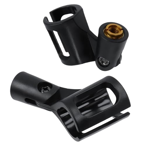 4 Pcs Microphone Clips, Knob Adjustable 180 Degrees Mic Clip Holder for Mic Stand Come with 5/8" Male to 3/8" Female Screw Adapter, Inner Diameter Range 30-50mm(Black, Square) - style: Black, Square Microphone Clip