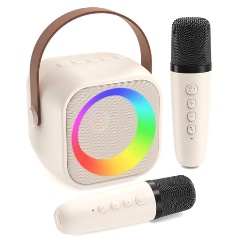 Karaoke Machine for Kids, Toys for 3-12 Years Old Girls Gifts, Kids Karaoke Microphone Machine Toy, Best Fun Christmas Birthday Gifts for 5 6 7 8 9 10 11 Years Teens Girl Boys Beige 2 Mic - color: Beige 2 Mics