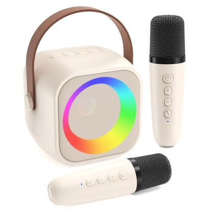 Karaoke Machine for Kids, Toys for 3-12 Years Old Girls Gifts, Kids Karaoke Microphone Machine Toy, Best Fun Christmas Birthday Gifts for 5 6 7 8 9 10 11 Years Teens Girl Boys Beige 2 Mic - color: Beige 2 Mics