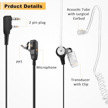 Weewooday 20 Pack Walkie Talkies Earpiece with Mic Radio 2 Pin Acoustic Tube Headset Earpiece Compatible with Baofeng UV-5R Retevis H-777 RT1 RT21 RT22 Arcshell AR-5 2 Way Radio