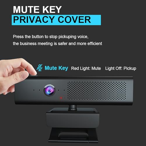 Full 1080P HD 3-in-1 Webcam: Camera and Speaker for Desktop Computer with Built-in 4 Microphones, External USB Web Cam with Magnetic Privacy Cover and Mute for Laptop, Streaming, Conference