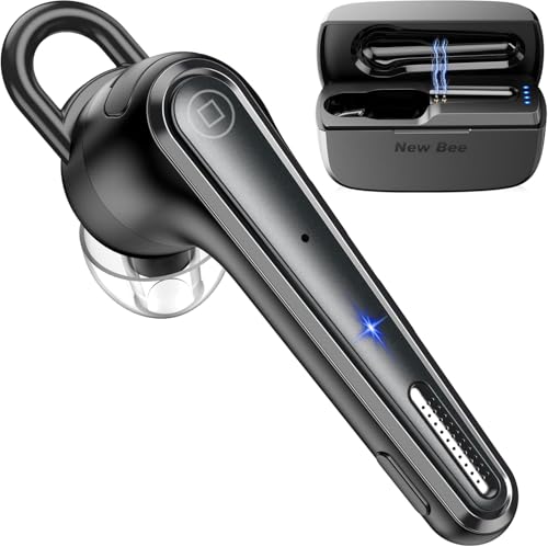 New Bee Bluetooth Earpiece Wireless Bluetooth Headset for Cellphone with 500mah Charging Case LED Battery Display, V5.1 Dual Mic Noise Cancelling Single Ear Hand-Free Headset for Office Call | 500mah Charging Case LED Battery Display, V5.1 Dual Mic ENC No