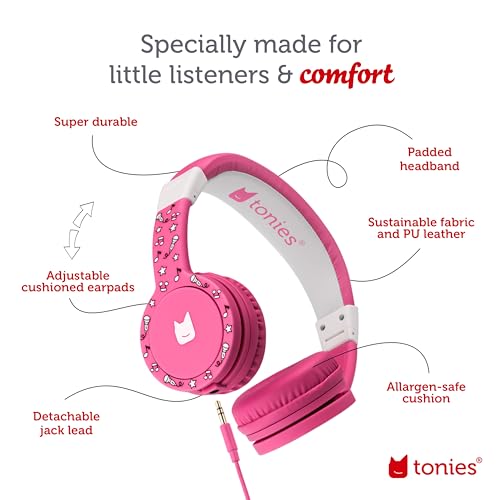 Tonies Foldable Wired Headphones for Kids - Comfortably Designed to fit On-Ear - Works with Toniebox 1 and All 3.5mm Devices - Pink - color: Pink