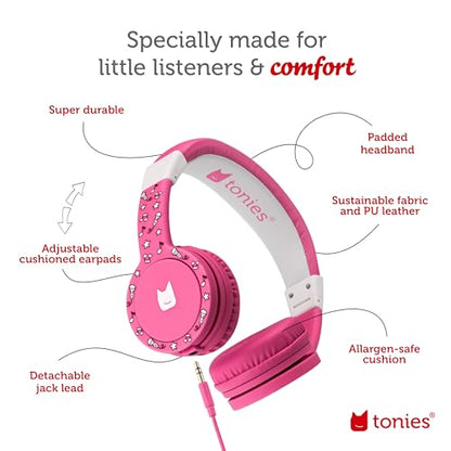 Tonies Foldable Wired Headphones for Kids - Comfortably Designed to fit On-Ear - Works with Toniebox 1 and All 3.5mm Devices - Pink - color: Pink