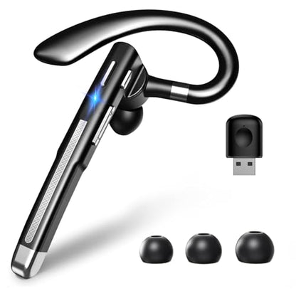 Boytond Bluetooth Earpiece V6.1,Single-Ear Wireless Headset with USB Dongle, 10H Talk Time and 4H Playtime via USB, Wireless Handsfree Headset with Mic for Android,iOS,Laptop,Office,Truck Driver