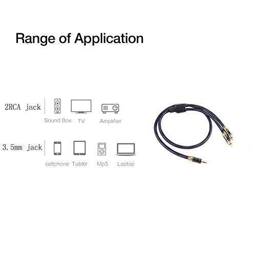 Dual Shielded (OD 8.0mm) 3.5mm AUX to 2 RCA Audio Adapter Cable (10FT) - size: 10 Feet