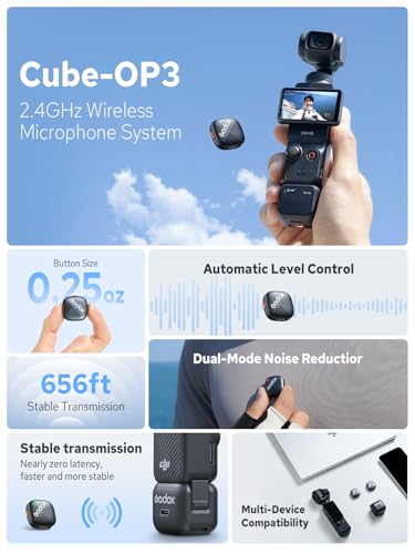 GODOX Cube-OP3 Wireless Lavalier Microphone System | 48kHz 24bit Hi-Res, Noise Reduction, 18W Fast Charge, for DJI Osmo Pocket 3,656ft Range, USB-C TX & RX for Camera Phone PC