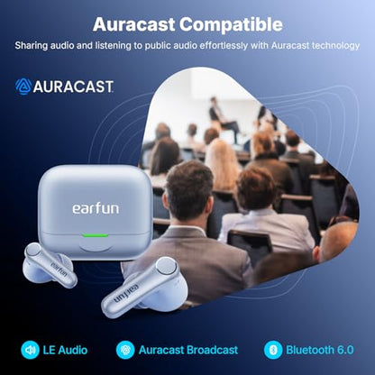 EarFun Air Pro 4+ Adaptive Noise Cancelling Wireless Earbuds, Dual Drivers | Qualcomm aptX Lossless, Translation Earbuds, Snapdragon Sound, 6 Mics AI Calls, Hi-Res Sound, LDAC, Bluetooth 6.0, 54H, Blue - color: Blue