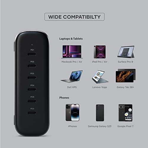 Satechi 200W 6-Port GaN Charging Station, Fast Charging | 2 140W and 4 USB-C outputs, compatible with MacBook Air/Pro/Neo, iPad Air/Pro, iPhone 17, Thunderbolt devices - style: 200W GaN